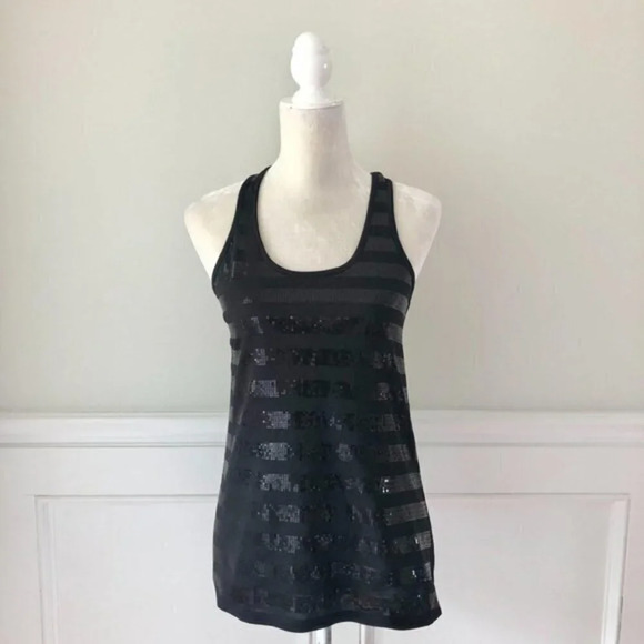 Black Sequin Stripe Racerback Tank Top M - Picture 1 of 4